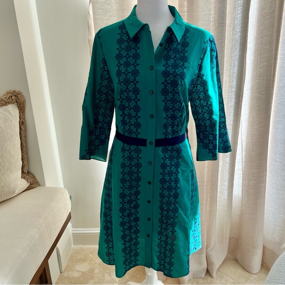 Draper James Green with Navy Ribbon & Embroidery Dress - Picture 2 of 11